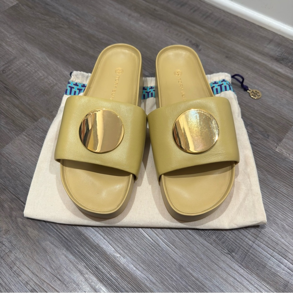 Tory Burch Patos Platform Sandal in Cornbread Yellow Leather Slides - Picture 3 of 13